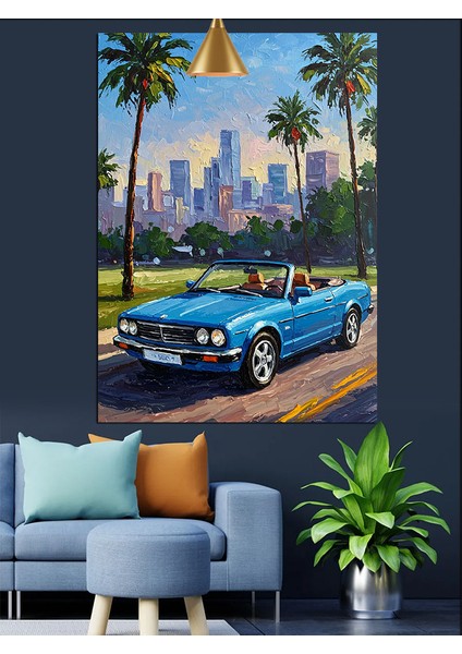 Mavi Spor Araba Plajda Dekoratif Kanvas - Mdf Ahşap Tablo modelleri