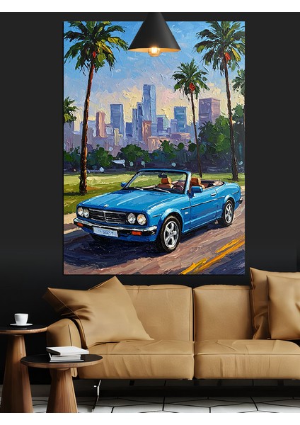 Mavi Spor Araba Plajda Dekoratif Kanvas - Mdf Ahşap Tablo fırsatları
