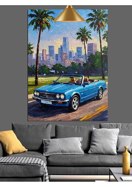 Mavi Spor Araba Plajda Dekoratif Kanvas - Mdf Ahşap Tablo indirimleri