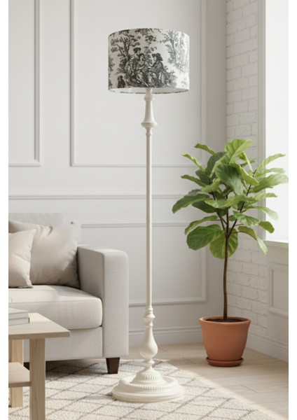 Vintage Siyah Toile De Jouy Bej Metal Ayak Lambader fırsatları