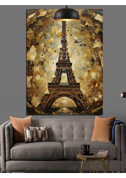 Eyfel Kulesi Kahverengi Dore Tonlar Dekoratif Kanvas - Mdf Ahşap Tablo