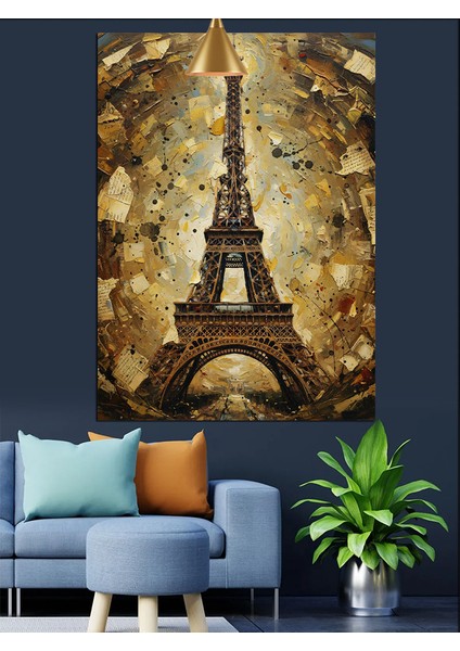Eyfel Kulesi Kahverengi Dore Tonlar Dekoratif Kanvas - Mdf Ahşap Tablo fiyatları