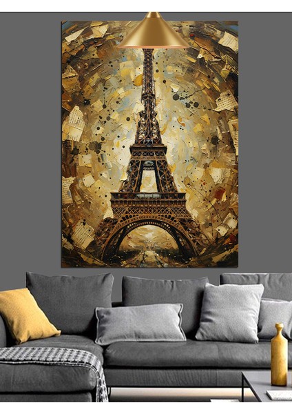 Eyfel Kulesi Kahverengi Dore Tonlar Dekoratif Kanvas - Mdf Ahşap Tablo fırsatları
