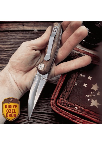 Afrika Sapelli Saplı Kilit Mekanizmalı Isme Özel Yazılı Dövme Çelikten Avcı Kamp Bıçağı - F103 fırsatları