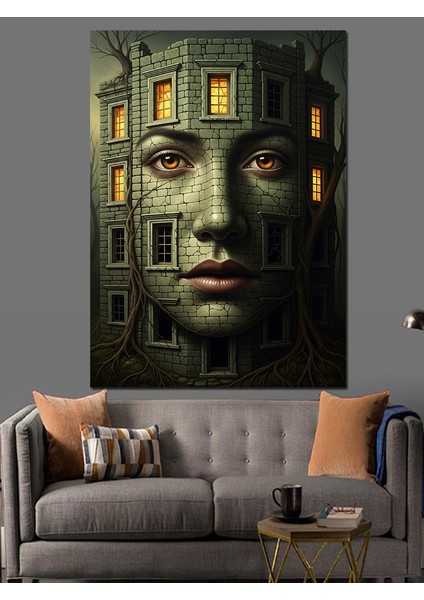 Yeşil Yüz Heykelsi Portre Dekoratif Kanvas - Mdf Ahşap Tablo fiyatları