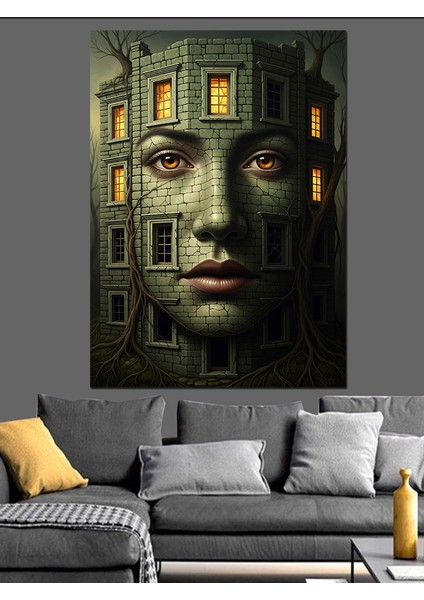 Yeşil Yüz Heykelsi Portre Dekoratif Kanvas - Mdf Ahşap Tablo modelleri