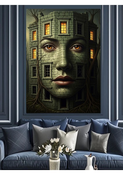 Yeşil Yüz Heykelsi Portre Dekoratif Kanvas - Mdf Ahşap Tablo fırsatları