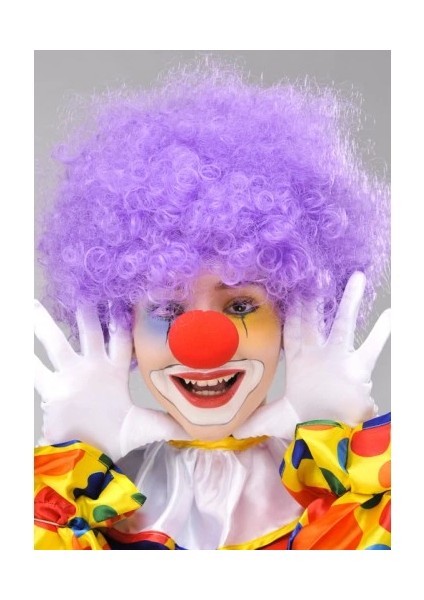 Mor Renk Kıvırcık Bonus Peruk ve Kırmızı Burun Seti fiyatları