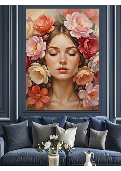 Gül Taçlı Kadın Portresi Dekoratif Kanvas - Mdf Ahşap Tablo