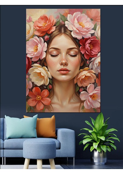 Gül Taçlı Kadın Portresi Dekoratif Kanvas - Mdf Ahşap Tablo fiyatları