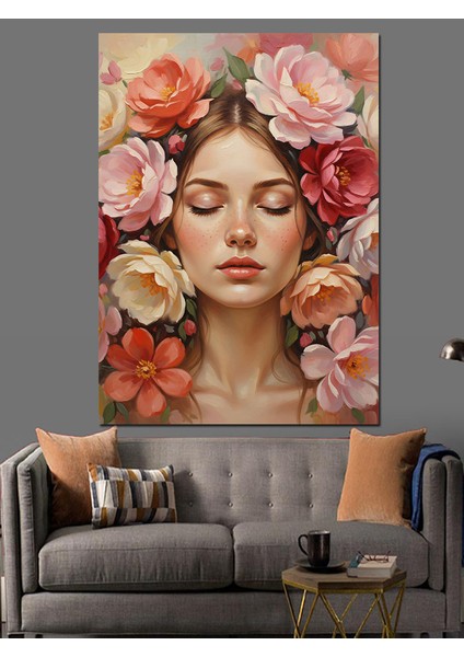 Gül Taçlı Kadın Portresi Dekoratif Kanvas - Mdf Ahşap Tablo fırsatları