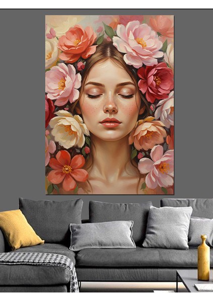 Gül Taçlı Kadın Portresi Dekoratif Kanvas - Mdf Ahşap Tablo indirimleri