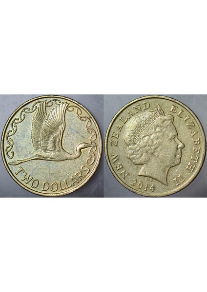 Yeni Zelanda 2 Dolar 2014 Büyük Akbalıkçıl Temalı. Kraliçe Iı. Elizabeth.