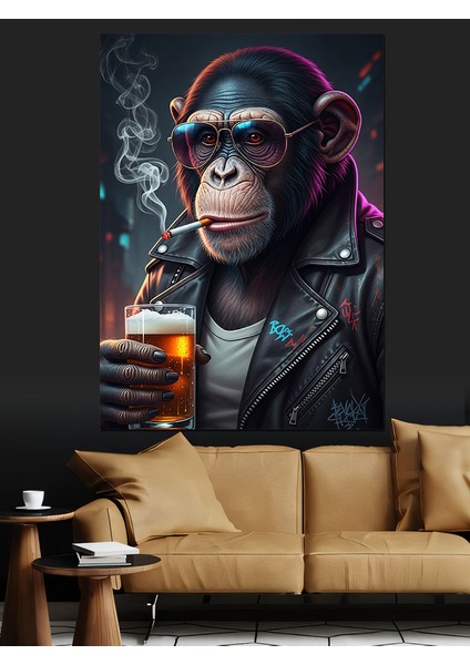 Bira Içen Maymun Gözlüğü Dekoratif Kanvas - Mdf Ahşap Tablo fırsatları