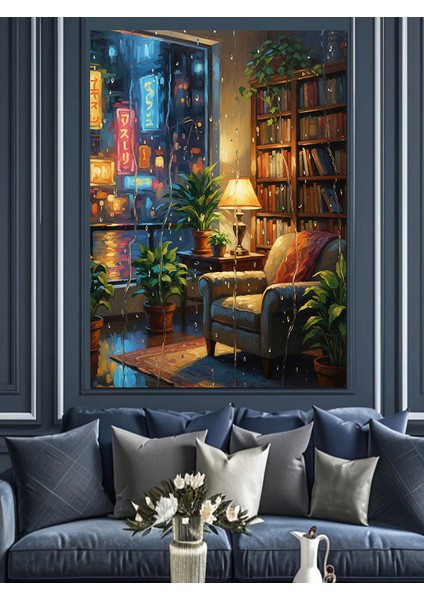 Kitaplı Lambalı Oda Manzarası Dekoratif Kanvas - Mdf Ahşap Tablo modelleri
