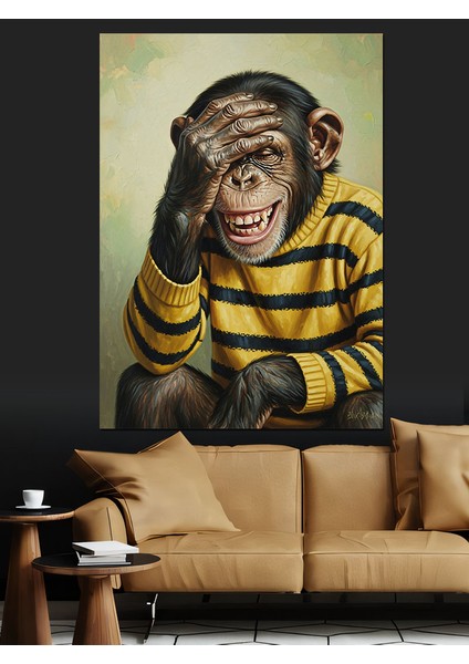 Bal Arısı Kıyafetli Şempanze Dekoratif Kanvas - Mdf Ahşap Tablo