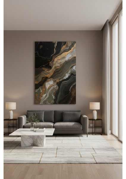 Lüks Siyah Altın Mermer Desenli Kanvas Tablo | Modern Soyut Duvar Dekoru