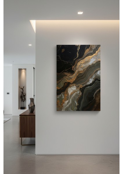 Lüks Siyah Altın Mermer Desenli Kanvas Tablo | Modern Soyut Duvar Dekoru fiyatları