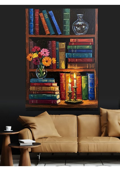 Kitaplık Dolu Eski Kitaplar Dekoratif Kanvas - Mdf Ahşap Tablo fiyatları