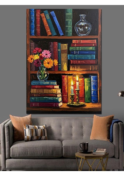 Kitaplık Dolu Eski Kitaplar Dekoratif Kanvas - Mdf Ahşap Tablo modelleri
