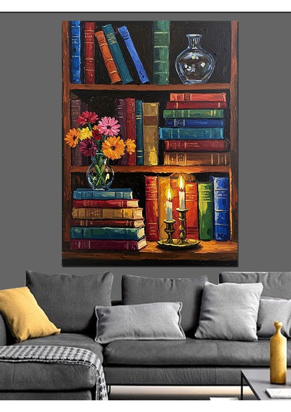 Kitaplık Dolu Eski Kitaplar Dekoratif Kanvas - Mdf Ahşap Tablo fırsatları