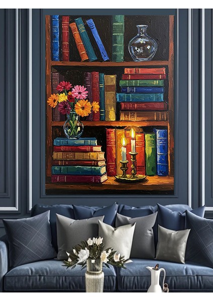 Kitaplık Dolu Eski Kitaplar Dekoratif Kanvas - Mdf Ahşap Tablo indirimleri
