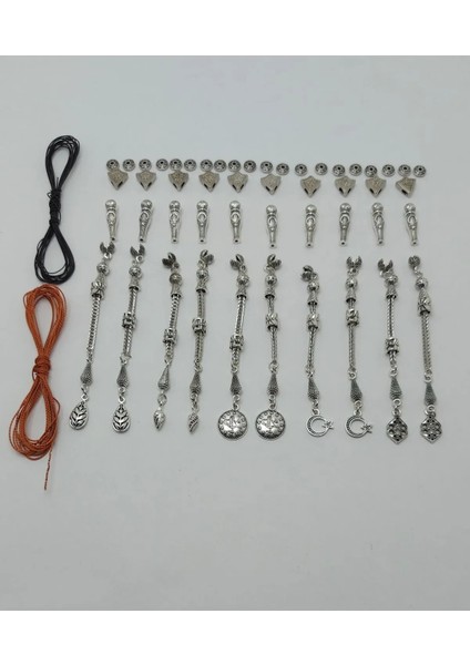 Tesbih Yapım Malzemeleri Karışık Püskül, Imame ve Kapama 10 Lu Set Epoksi & Doğal Taş Uyumlu