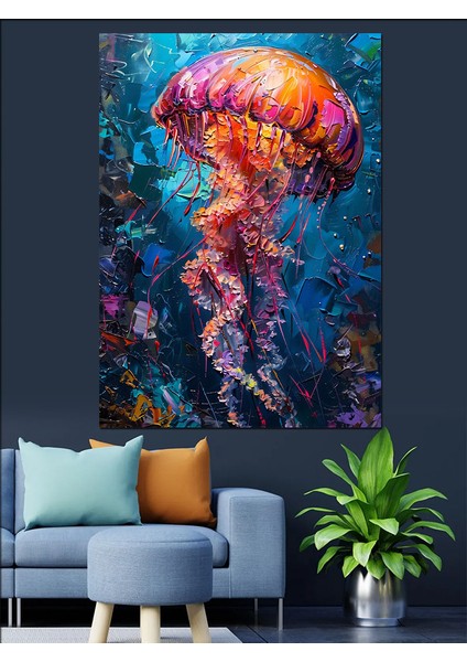 Mor Denizanası Canlı Sanat Çalışması Dekoratif Kanvas - Mdf Ahşap Tablo
