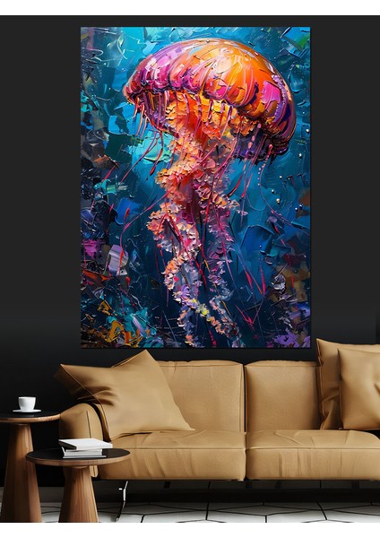 Mor Denizanası Canlı Sanat Çalışması Dekoratif Kanvas - Mdf Ahşap Tablo fiyatları