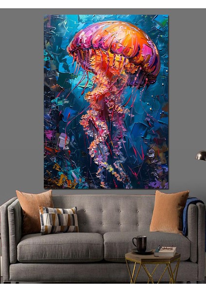 Mor Denizanası Canlı Sanat Çalışması Dekoratif Kanvas - Mdf Ahşap Tablo modelleri