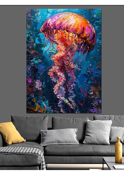 Mor Denizanası Canlı Sanat Çalışması Dekoratif Kanvas - Mdf Ahşap Tablo fırsatları