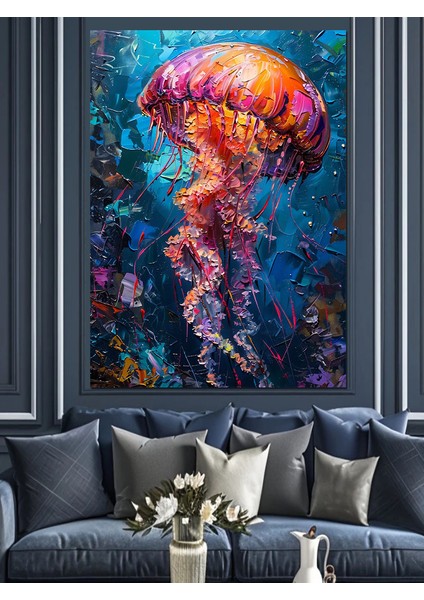 Mor Denizanası Canlı Sanat Çalışması Dekoratif Kanvas - Mdf Ahşap Tablo indirimleri