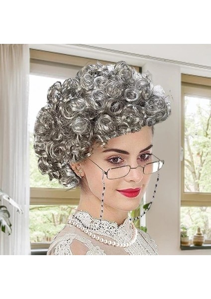 Gri Kıvırcık Büyükanne Peruğu Astarlı Model modelleri