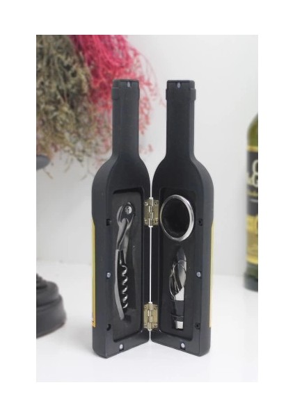 Şişe Tirbuşon Seti Küçük Boy Siyah Renk