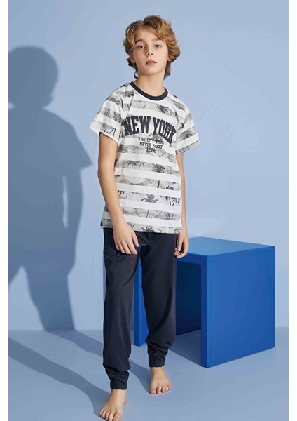 Erkek Çocuk New York T-Shirt Uzun Alt Penye Süprem Bisiklet Yaka Orta Kalın Pijama TAKIMI-4004 fiyatları
