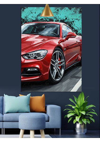 Kırmızı Spor Araba Dinamik Dekoratif Kanvas - Mdf Ahşap Tablo