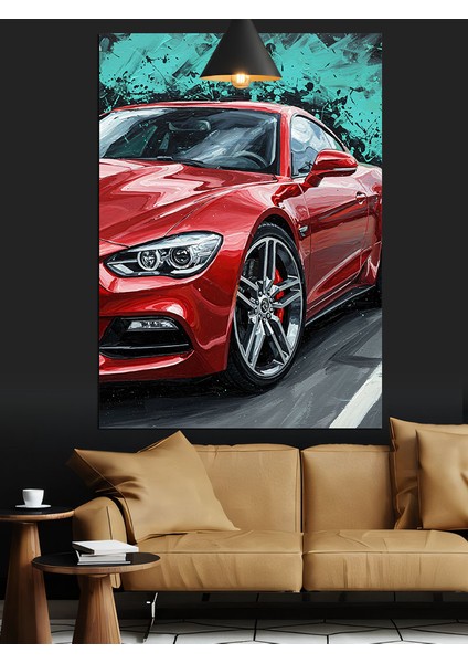 Kırmızı Spor Araba Dinamik Dekoratif Kanvas - Mdf Ahşap Tablo fiyatları