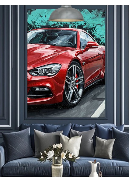 Kırmızı Spor Araba Dinamik Dekoratif Kanvas - Mdf Ahşap Tablo fırsatları