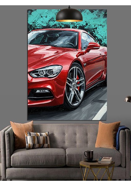 Kırmızı Spor Araba Dinamik Dekoratif Kanvas - Mdf Ahşap Tablo indirimleri