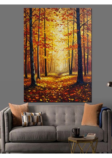 Sonbahar Ormanı Işık Manzarası Dekoratif Kanvas - Mdf Ahşap Tablo fiyatları