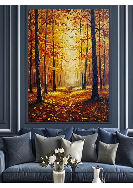 Sonbahar Ormanı Işık Manzarası Dekoratif Kanvas - Mdf Ahşap Tablo fırsatları
