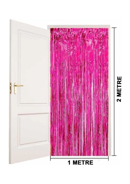 Ekstra Metalize Parlak Saçaklı Arka Fon Perde Fuşya modelleri