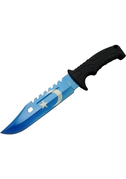 Eco Lounge Ayyıldız MF013BL Mavi Av Bıçağı 31CM - Testere Detaylı Bıçak, Kılıflı, Plastik Sap