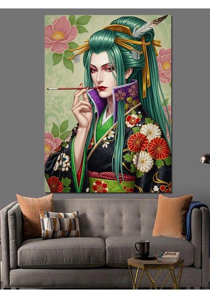 Yeşil Saçlı Kadın Illüstrasyon Dekoratif Kanvas - Mdf Ahşap Tablo indirimleri