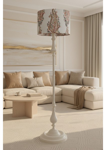 Şal Desen Bej Metal Ayak Lambader