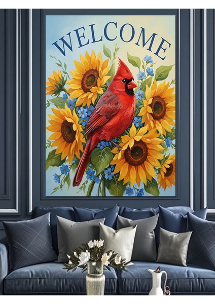 Kuşlar Çiçekler Karşılama Dekoratif Kanvas - Mdf Ahşap Tablo fırsatları
