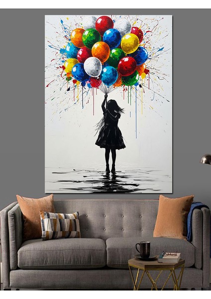 Balon Tutan Küçük Kız Dekoratif Kanvas - Mdf Ahşap Tablo fiyatları