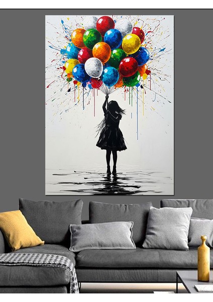 Balon Tutan Küçük Kız Dekoratif Kanvas - Mdf Ahşap Tablo modelleri
