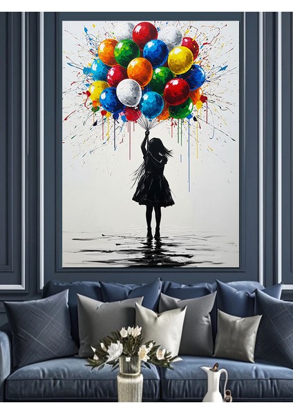 Balon Tutan Küçük Kız Dekoratif Kanvas - Mdf Ahşap Tablo fırsatları