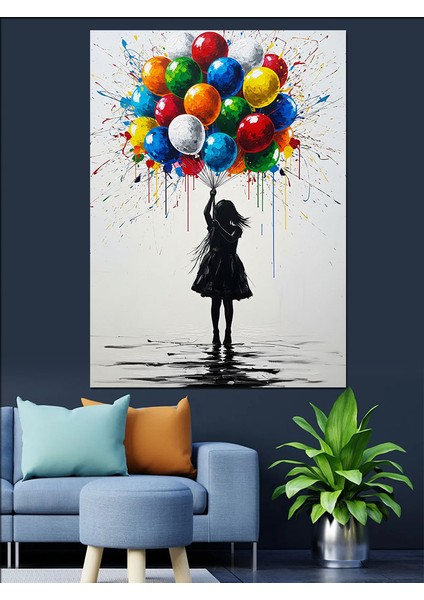 Balon Tutan Küçük Kız Dekoratif Kanvas - Mdf Ahşap Tablo indirimleri